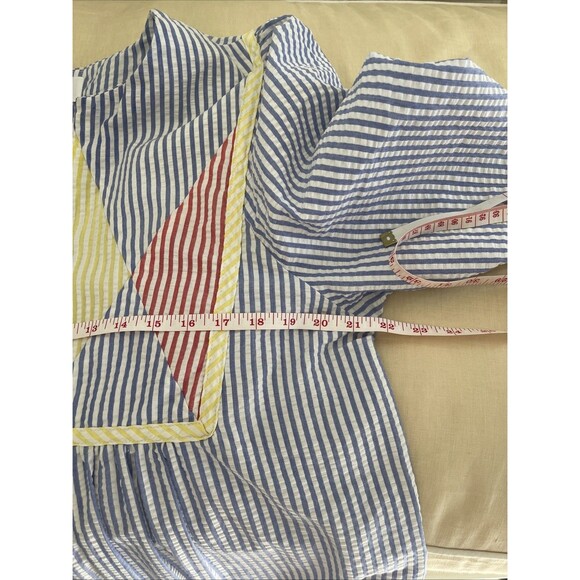 Saybury 70’s Vintage Seersucker Maxi Dress Blue Yellow Red Stripe Womens Size L - Picture 6 of 7